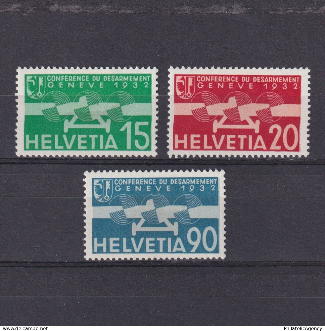 SWITZERLAND 1932, Sc# C16-C18,   Intl. Disarmament Conf., Geneva, MH - Neufs