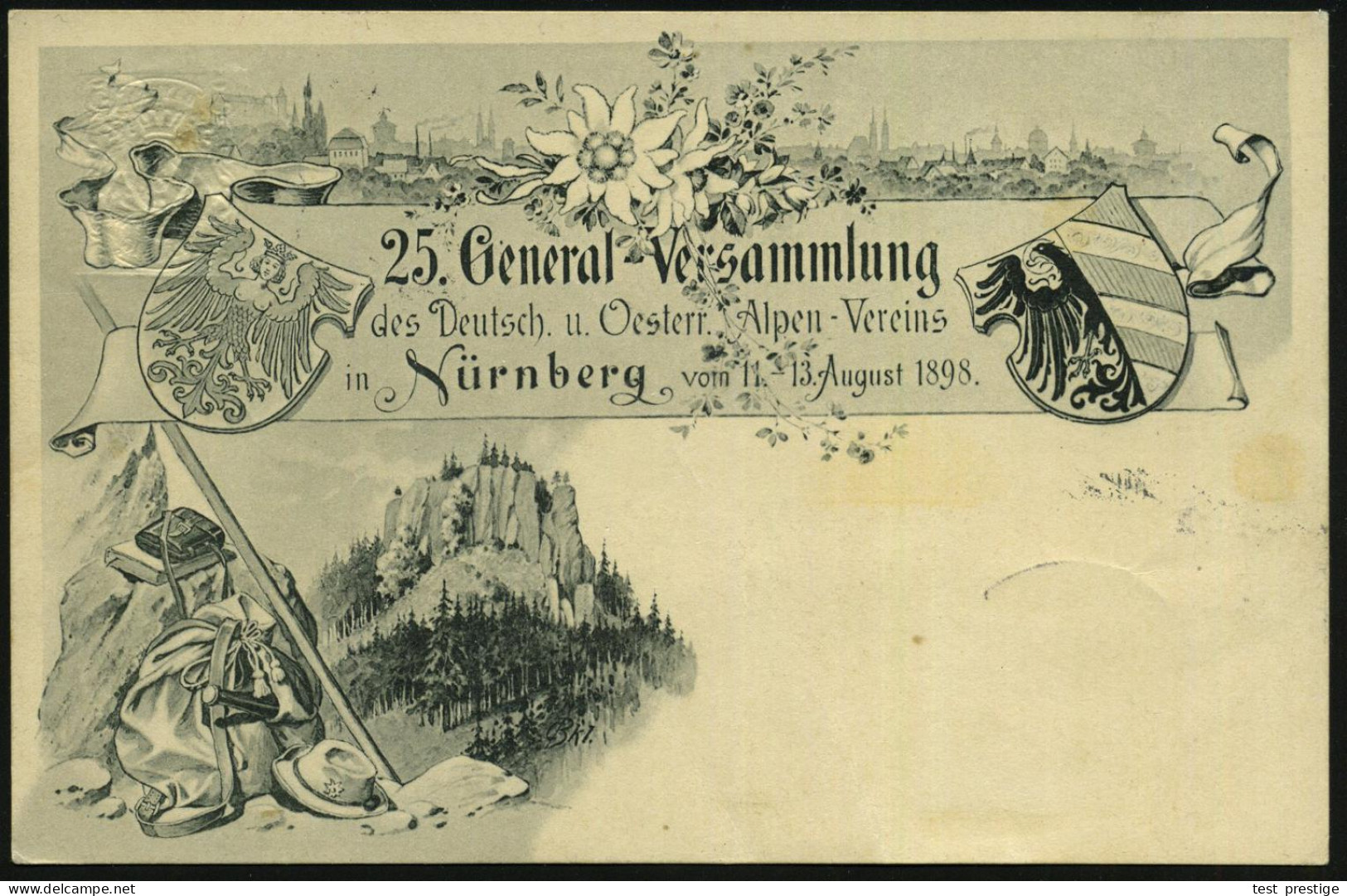 Nürnberg 1898 (12.8.) PP 5 Pf. Wappen, Grün: 25. General-Versammlung Des Deutsch. U. Oesterr. Alpen-Vereins.. = Alpinist - Unclassified