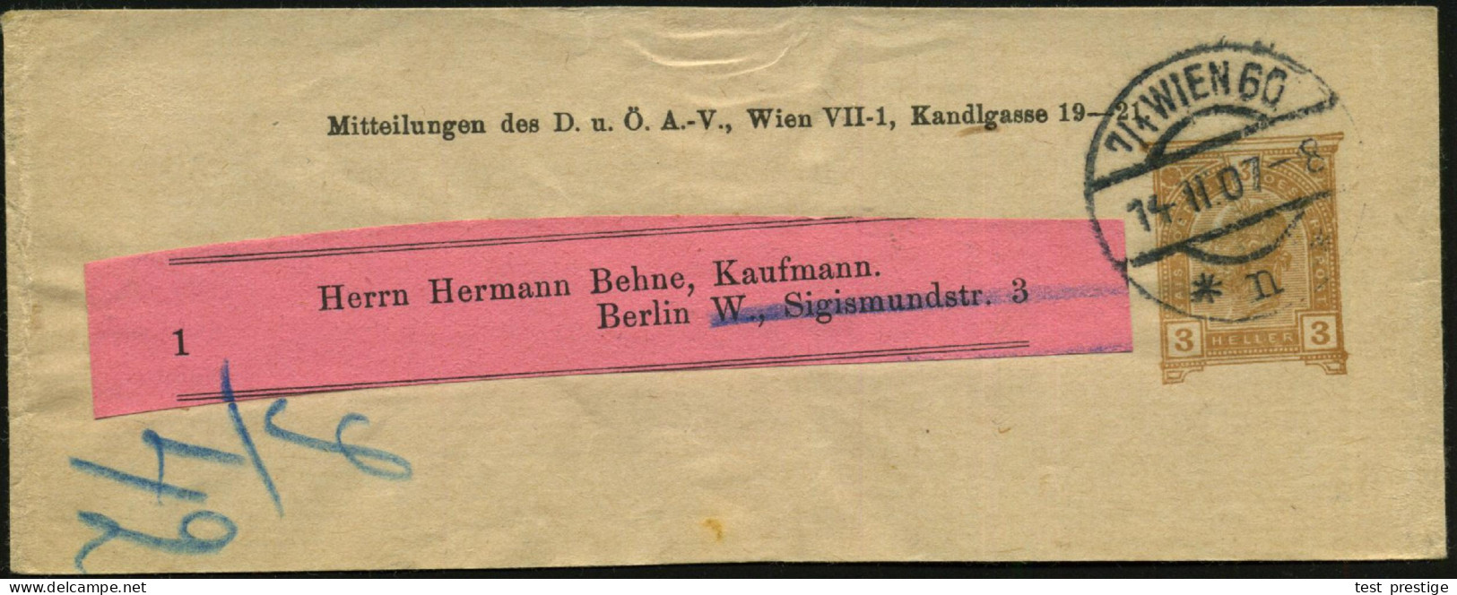 ÖSTERREICH 1907/09 Privat-Zeitungsstreifband 3 H. Franz-Joseph Hellbraun Und  3 H. Franz-Joseph-Jubiläum, Braunviol.: Mi - Non Classés