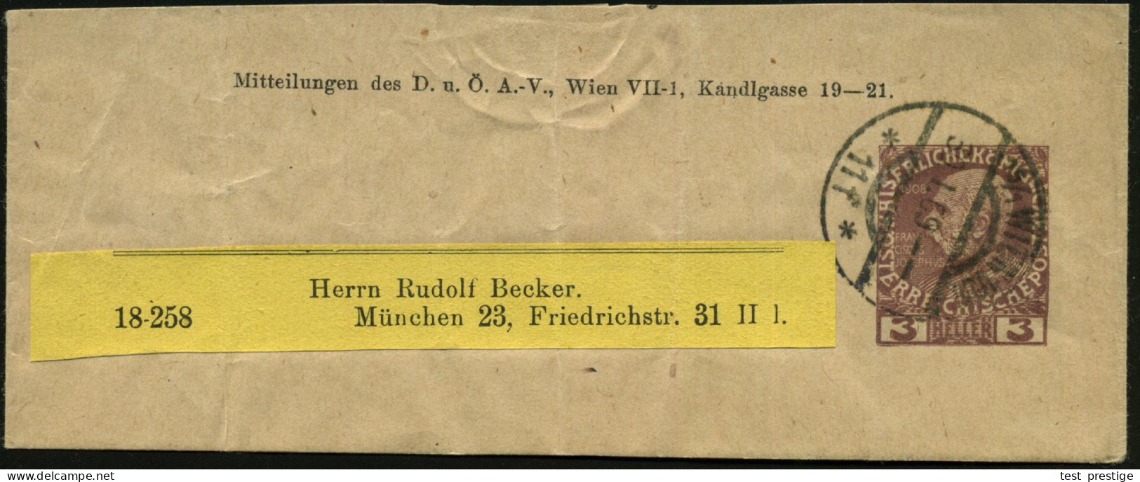 ÖSTERREICH 1907/09 Privat-Zeitungsstreifband 3 H. Franz-Joseph Hellbraun Und  3 H. Franz-Joseph-Jubiläum, Braunviol.: Mi - Unclassified