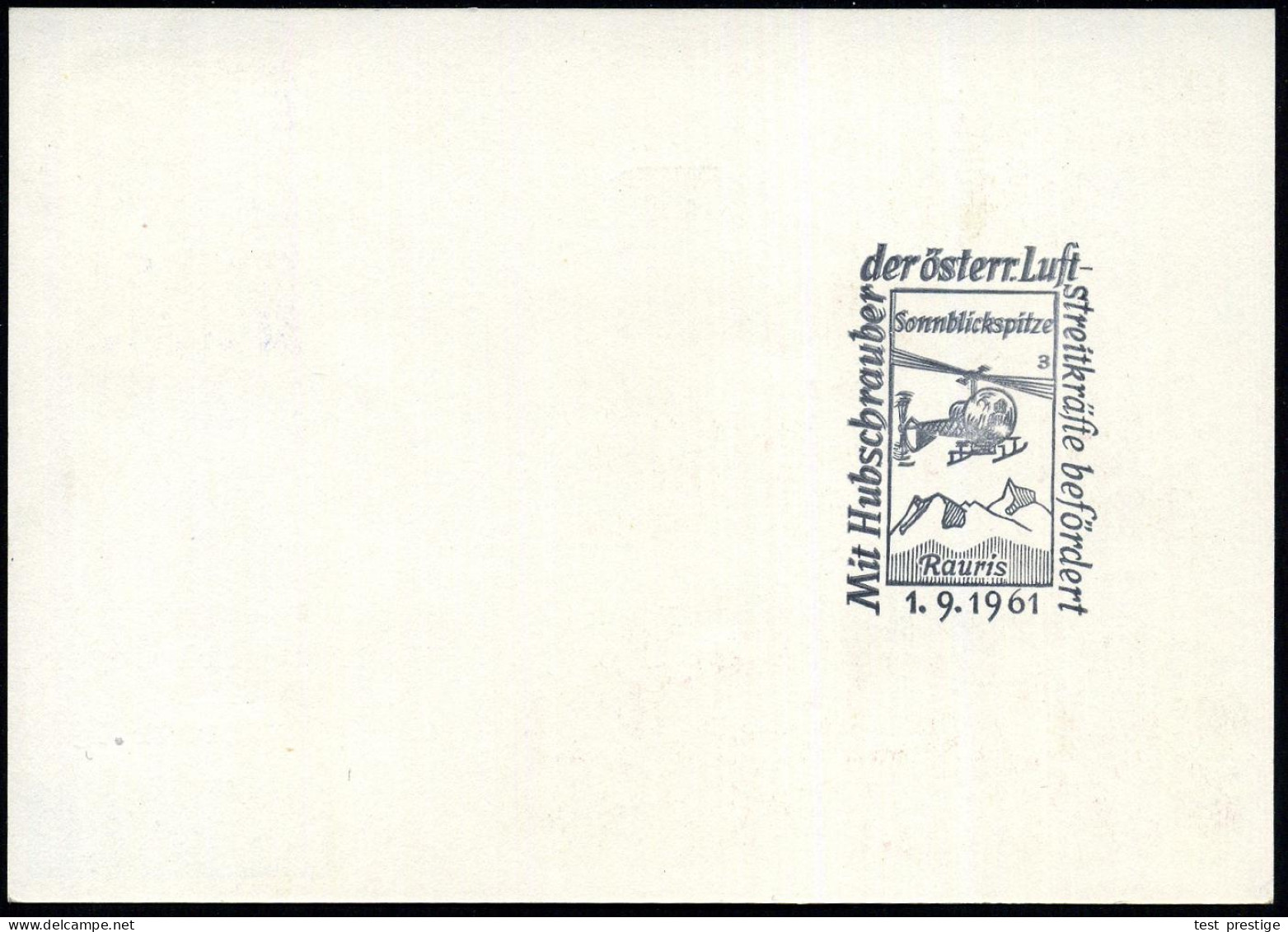 ÖSTERREICH 1961 (1.9.) Blauer SSt: RAURIS/Europas Höchstes Sonderpostamt/Sonnblick, 3106 M (SOS-Kinderdorf-Symbol) Auf H - Unclassified