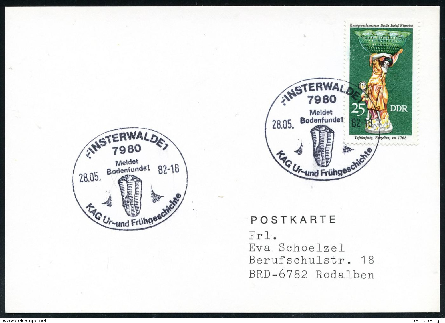 7980 FINSTERWALDE 1/ Meldet/ Bodenfunde!(KAG Ur-u.Frühgeschichte 1982 (28.5.) SSt = Faustkeil , Klar Gest. Inl.-Karte In - Préhistoire