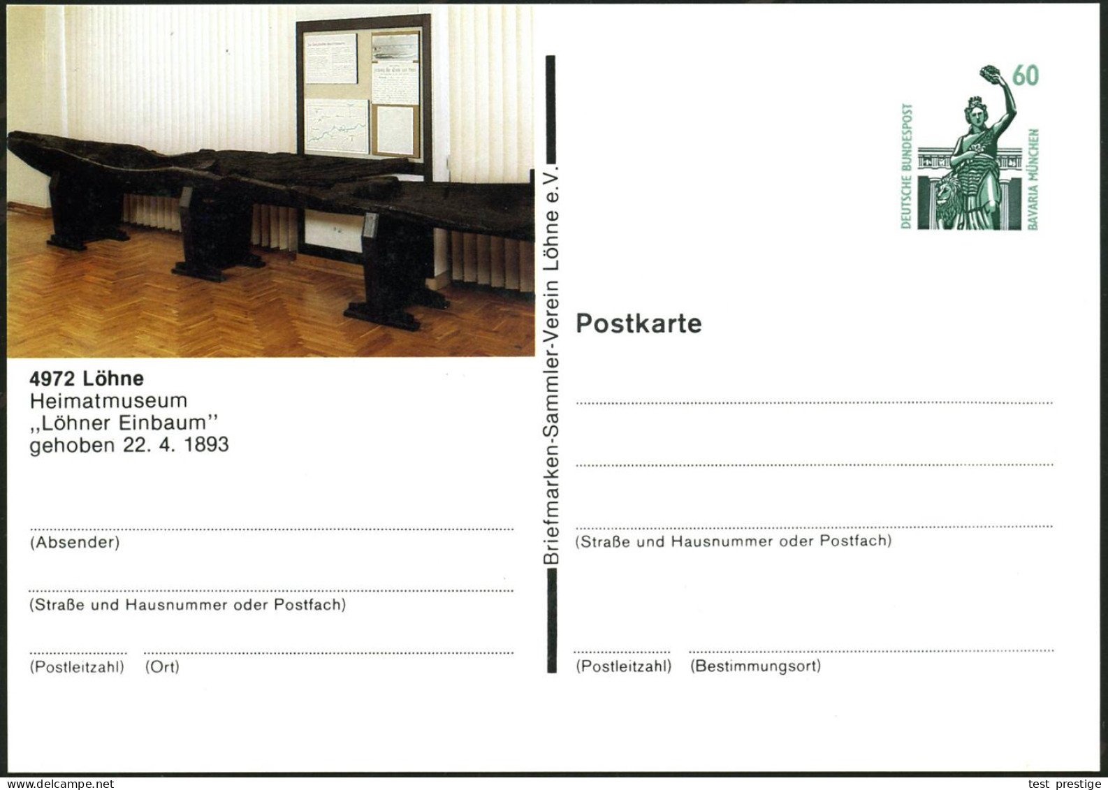 4972 Löhne 1989 PP 60 Pf. Bavaria , Grün: Prähistor. "Löhner Einbaum" (Heimatmuseum) Ungebr., (Mi.PP 151/30) - FRÜH- & V - Vor- Und Frühgeschichte