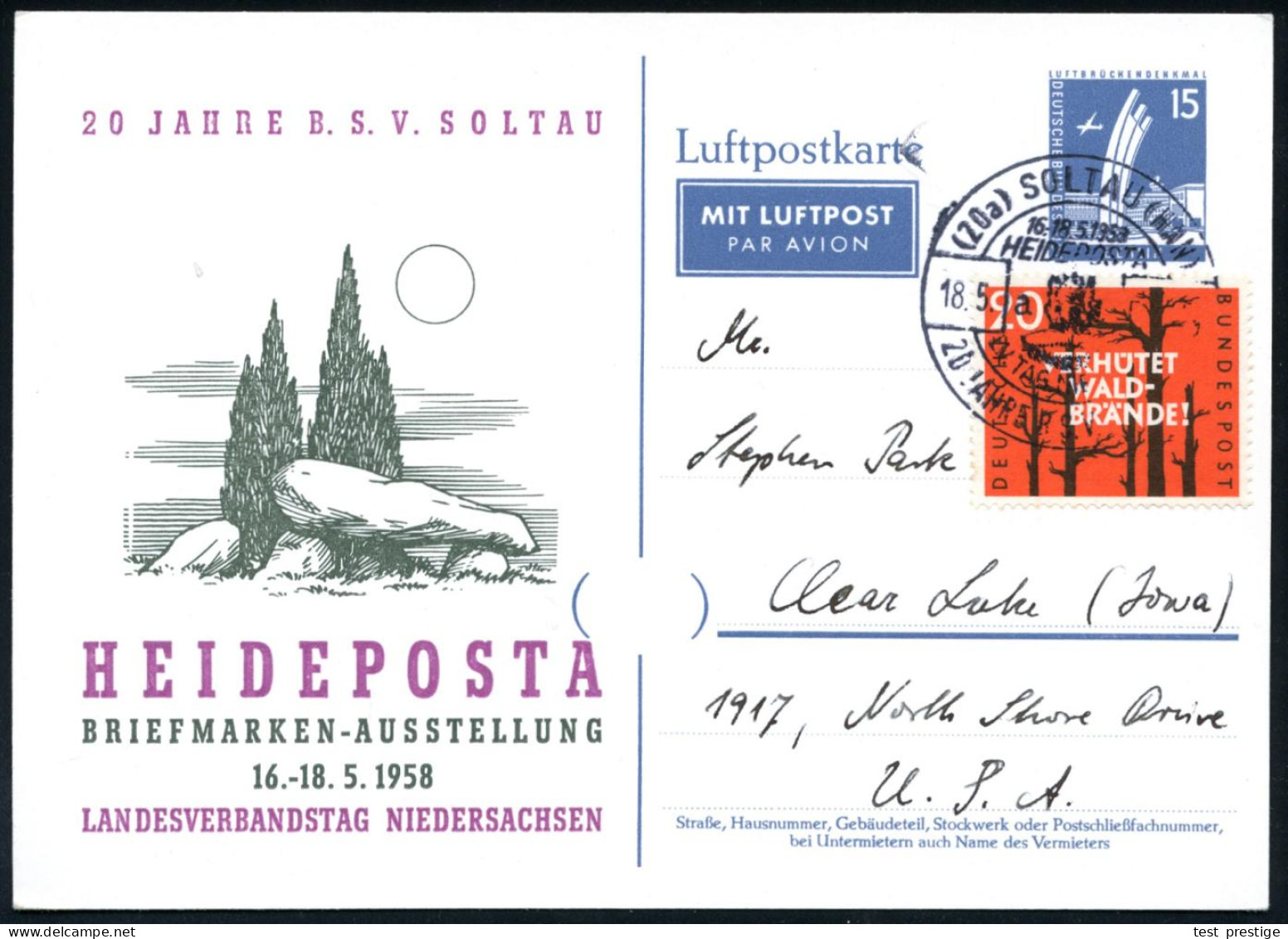 (20a) SOLTAU (HAN)/ A/ HEIDEPOSTA 1958 (18.5.) SSt = Megalith-Dolmengrab "Siebensteinhäuser" Auf Motivgl. PP 15 Pf. Luft - Vor- Und Frühgeschichte