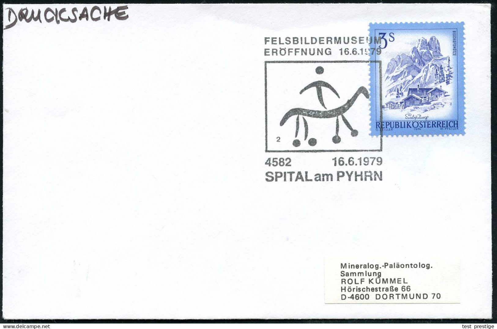 ÖSTERREICH 1979 (16.6.) SSt.: 4582 SPITAL Am PYHRN/FELDBILDERMUSEUM.. = Prähistor. Felszeichnung Reiter, Klar Gest. Ausl - Prehistoria