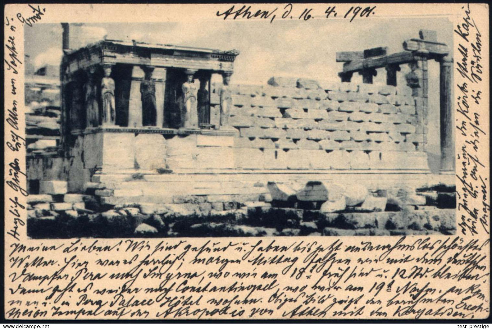 GRIECHENLAND 1901 (4.4.) 5 L. BiP Hermes, Oliv: Korenhalle Des Erechtheion + Zusatzfrank. 5 L. Hermes, Grün (Mi.78), Sel - Archaeology