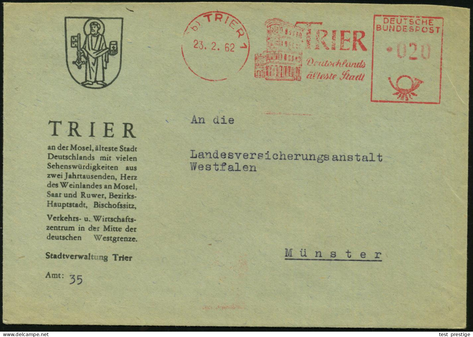 (22b) TRIER 1/ Deutschlands/ älteste Stadt 1962 (23.2.) AFS = Porta Nigra (PLZ Teils Undeutl.) Sonst Klar Gest. Kommunal - Arqueología