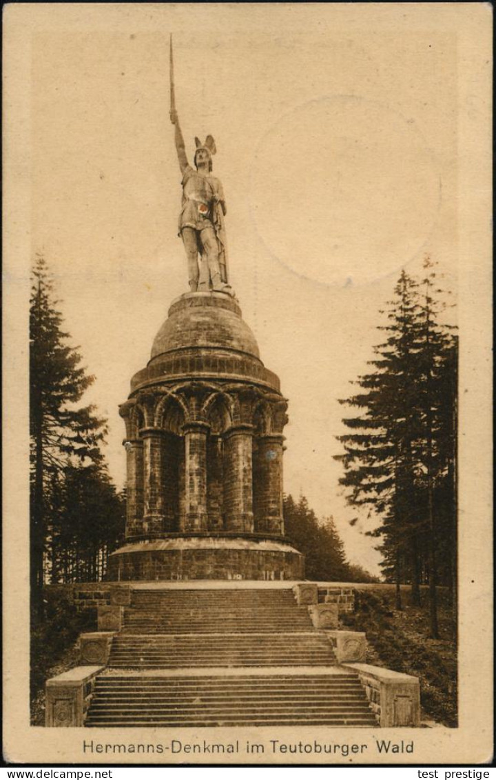 DETMOLD/ ***/ Möbelmesse 1922 (5.6.) Infla-HWSt + Viol. Ra3: Hermanndenkmal/..GROTENBURG Auf S/w.-Foto-Ak.: Hermann-Denk - Archäologie