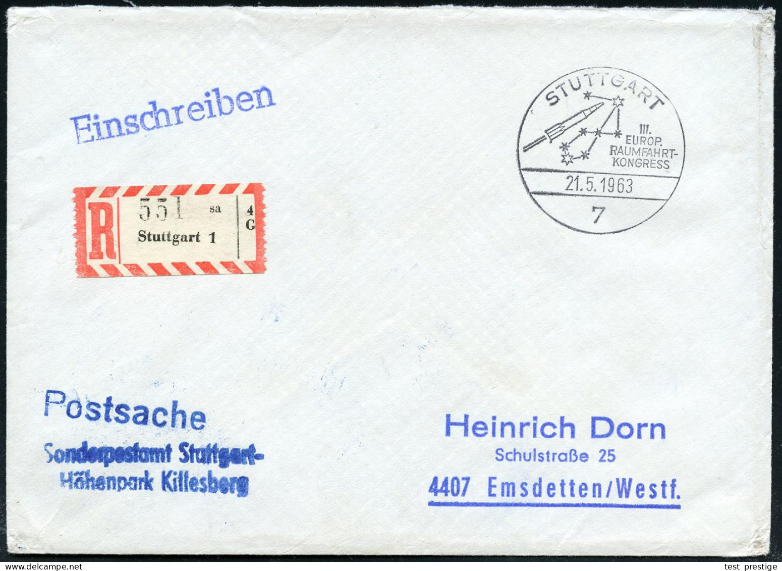 7 STUTTGART/ III./ EUROP./ RAUMFAHRT-/ KONGRESS 1963 (21.5.) SSt = Sternbild Stier (u. Rakete) + Alter RZ: Stuttgart 1/  - Astronomie