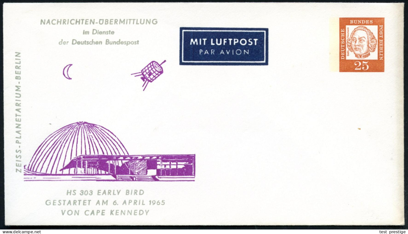 BERLIN 1965 (18.6.) PU 25 Pf. B. Neumann, Orange: ZEISS-PLANETARIUM BERLIN, HS 303 EARLY BIRD.. = Zeiss-Planetarium U. T - Astronomy