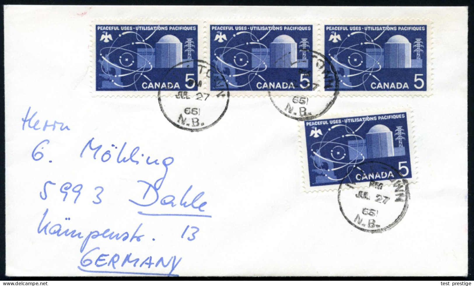 CANADA 1966 (27.7.) 5 C. "Friedliche Nutzung Der Nuklear-Energie", Reine Mef: 4 Stück = Kernkraftwerk Douglas Point , Kl - Atom