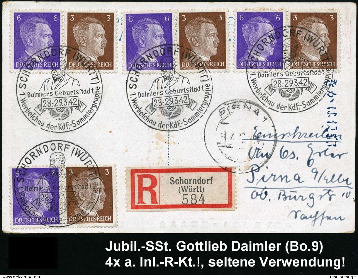 SCHORNDORF (WÜRTT)/ Daimlers Geburtsstadt/ 1.Werbeschau..KdF 1942 (März) SSt = Brustbild G. Daimler Mehrfach + RZ: Schor - Voitures