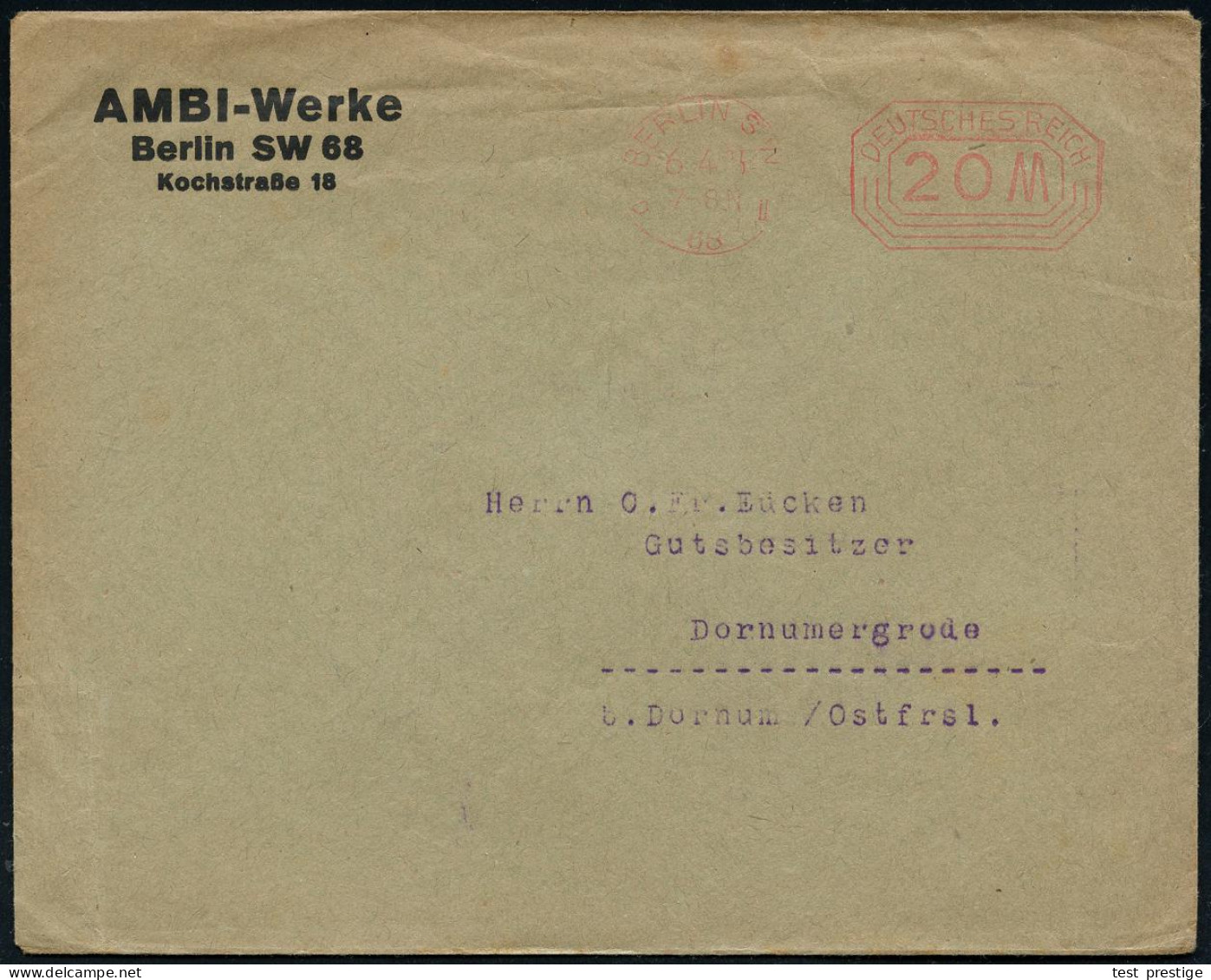 BERLIN SW/ A 68 I/ DEUTSCHES REICH 1923 (6.4.) PFS "Achteck" 200 Pf. Auf Firmen-Bf.: AMBI-Werke = Fabrik Für Aufbauten U - Coches