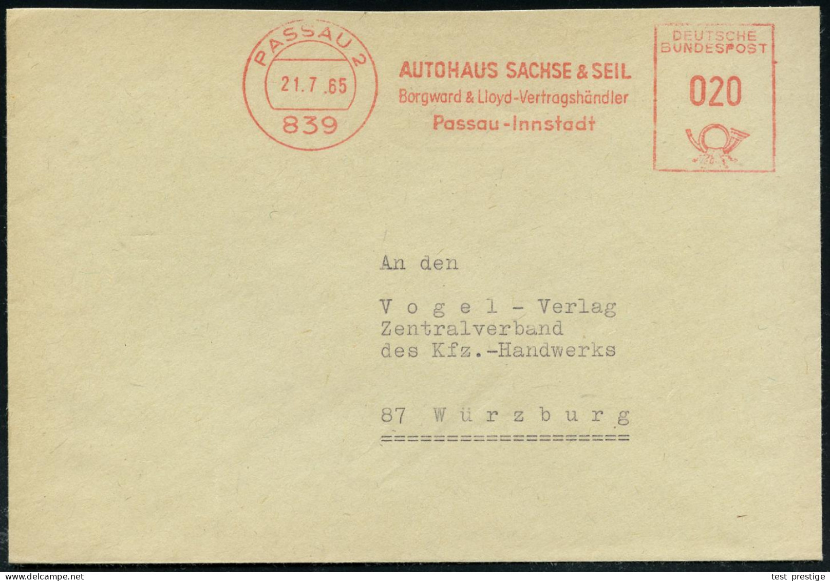 839 PASSAU 2/ AUTOHAUS SACHSE & SEIL/ Borgward & Lloyd-Vertragshändler 1965 Seltener  AFS ,rs.Hinweis Auf Ersatzteilverk - Voitures