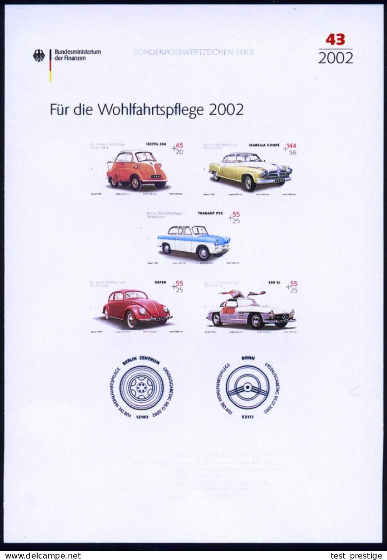 B.R.D. 2002 (Dez.) Oldtimer, Wofa-Satz Kompl., Je Mit Amtl. Handstempel  "M U S T E R"  = BMW "Isetta", Trabant P 50, Me - Autos