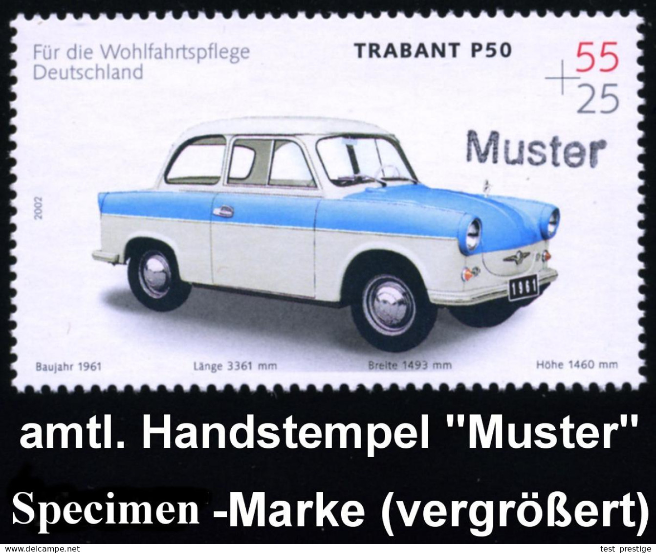 B.R.D. 2002 (Dez.) Oldtimer, Wofa-Satz Kompl., Je Mit Amtl. Handstempel  "M U S T E R"  = BMW "Isetta", Trabant P 50, Me - Cars