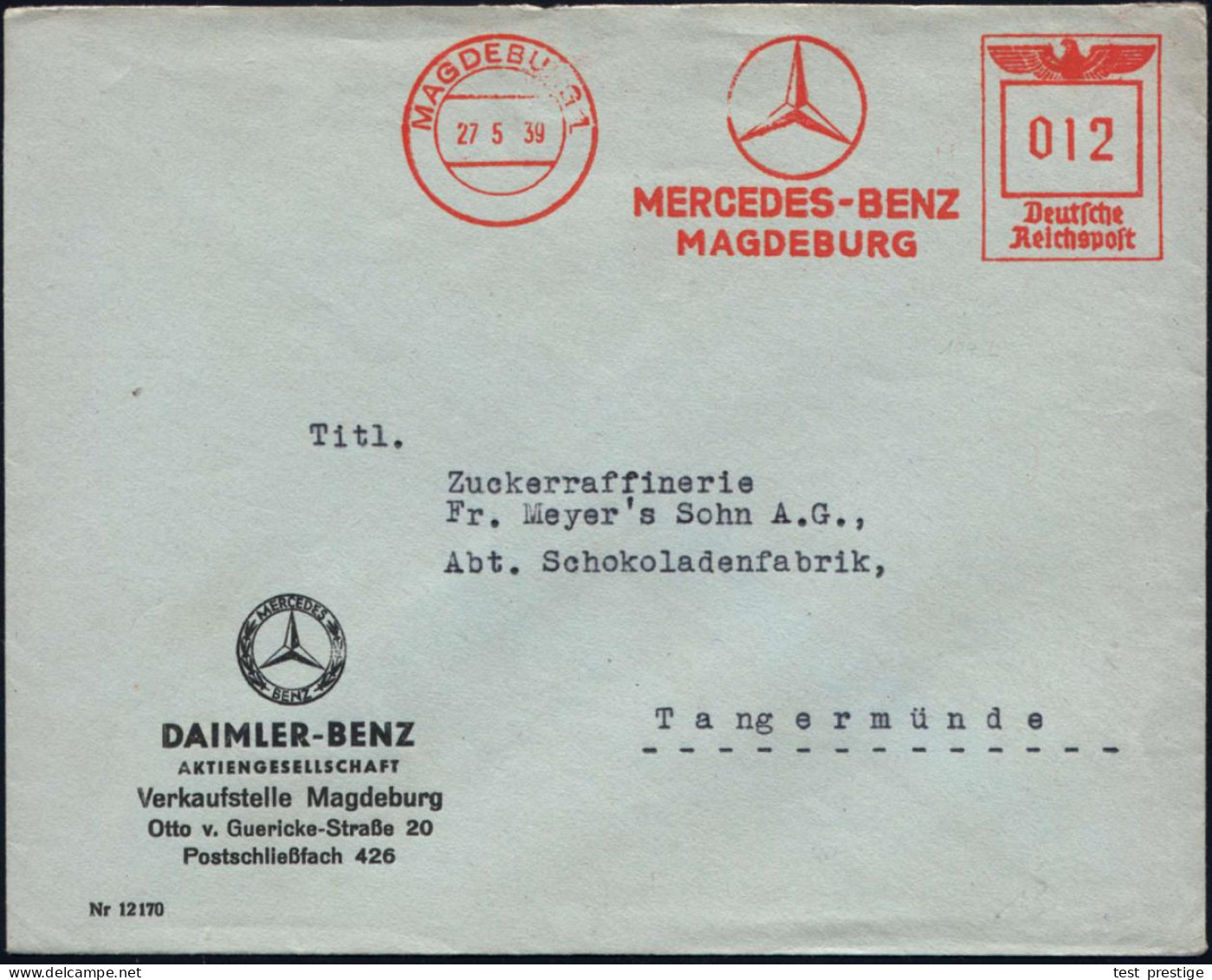 MAGDEBURG 1/ MERCEDES-BENZ.. 1939 (27.5.) AFS Francotyp (MB-Logo) Ganz Minim.im Ort Undeutl., Sonst Glasklar A.dekorat.  - Cars