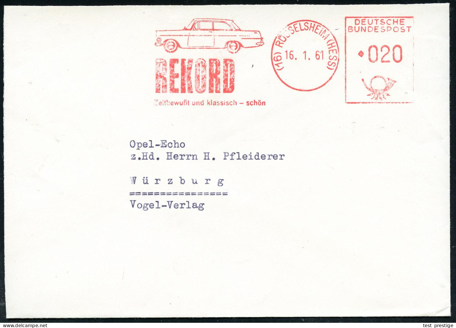 (16) RÜSSELSHEIM (HESS)/ REKORD/ Zeitbewußt U.klassisch-schön 1961 (16.1.) AFS = Opel "Rekord" , Klar Gest. (links Verkü - Voitures