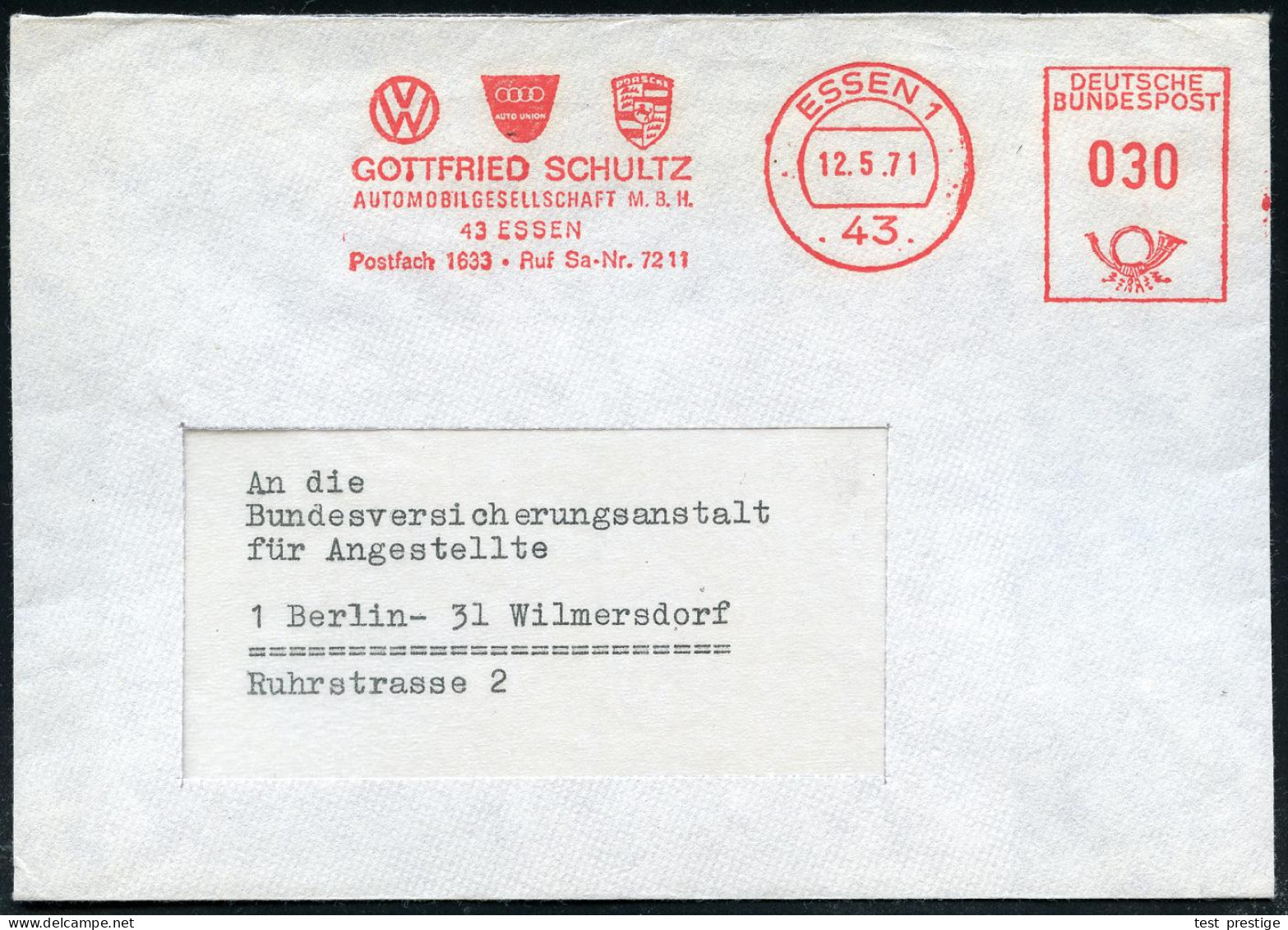 43 ESSEN 1/ VW AUTO UNION PORSCHE/ GOTTFRIED SCHULTZ.. 1971 (12.5.) AFS, Firmen-Logo Von VW, Audi U. Porsche , Firmen-Fe - Coches