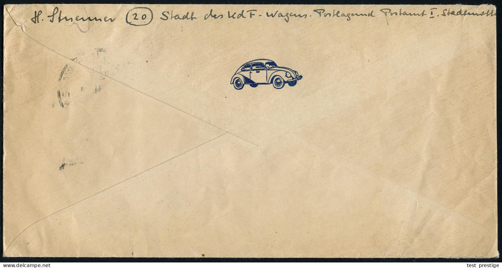 STADT DES KDF.-WAGENS/ BEI FALLERSLEBEN/ B 1941 (9.8.) HWSt, Type UB "c" + Rs. Vordruck: VW "Käfer" (kl. Randriß) Klar G - Coches