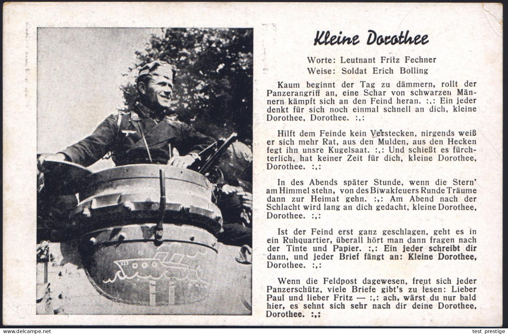 DEUTSCHES REICH 1940 S/w.-Foto-Ak.: Lieder Der Front "Kleine Dorothee" (= Panzerschütze Im Turm) + Liedtext, Ungebr. - G - Autres (Terre)