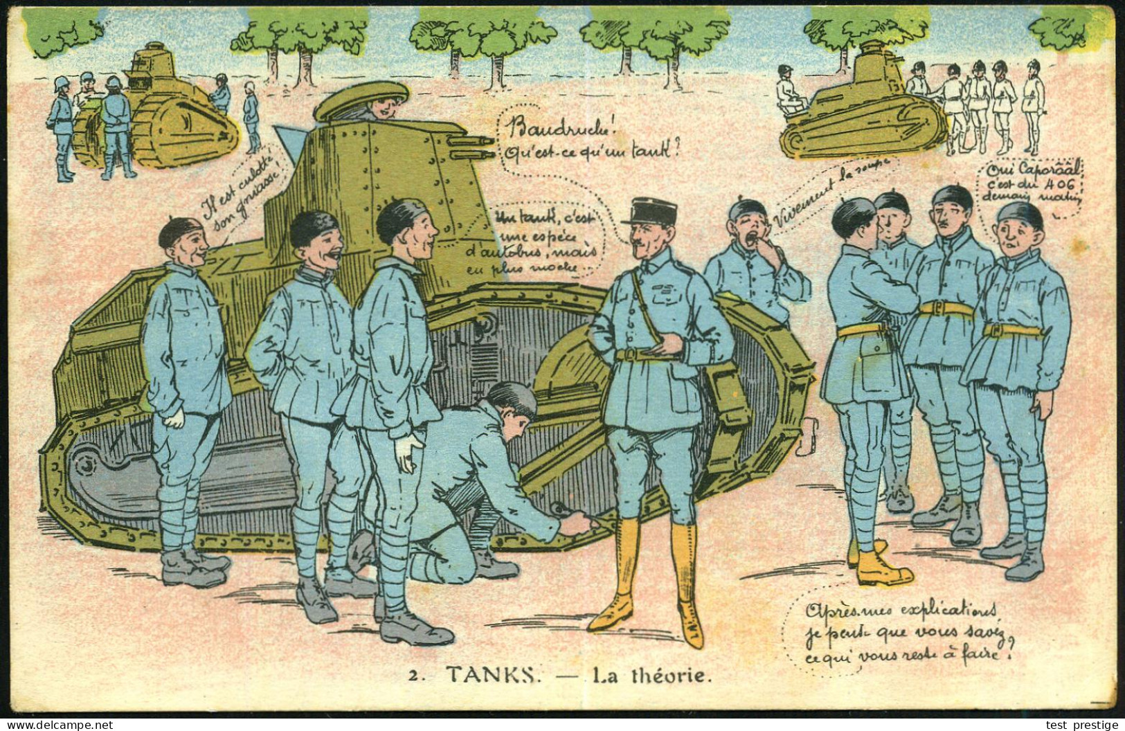 FRANKREICH 1927 (18.8.) Künstler-Color-Ak.: TANKS - La Théorie = Instruktionen An Renault "Mosquito"-Tanks (rs. Text) Un - Sonstige (Land)