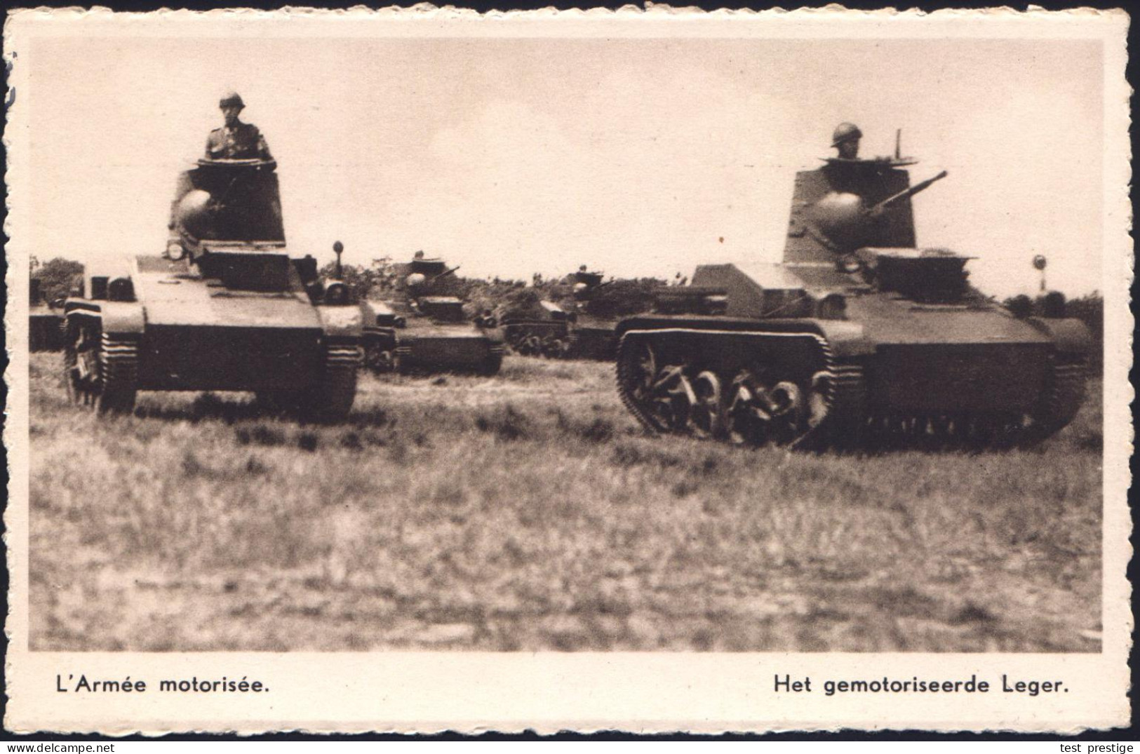 BELGIEN 1938 (ca.) Monochrome Foto-Ak: L'Armée Motorisée.. (Parade Leichter Panzer) Ungebr. - GEPANZERTE KRAFTFAHRZEUGE  - Other (Earth)