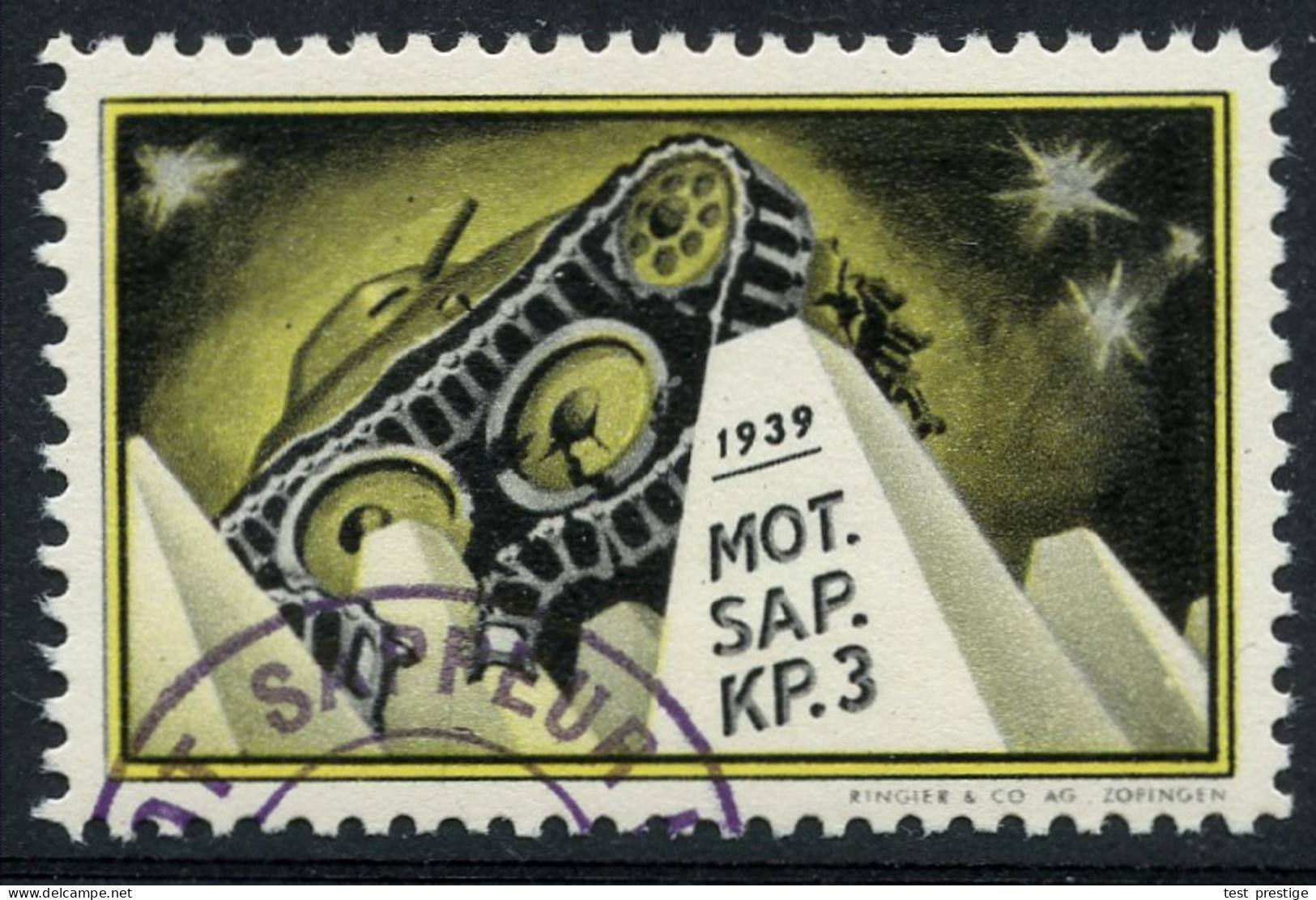 SCHWEIZ 1939 Soldatenmke "MOT. SAP. KP.3"  = Panzer In Panzersperre Klar Lose Gest (= Pioniere) Feldpost-Stpl. (Su.10 /  - Autres (Terre)