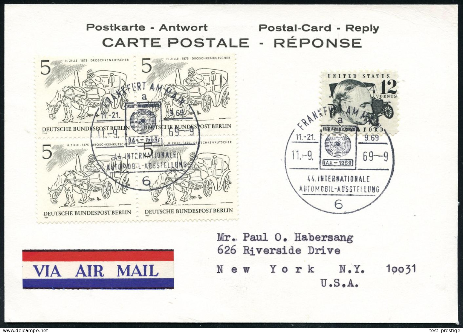 6 FRANKFURT AM MAIN/ A/ 44.INTERNAT./ AUTOMOBIL-AUSSTELLUNG 1969 (11.9.) SSt = Messe-Logo IAA 2x Auf MiF USA 12 C.Ford + - Coches