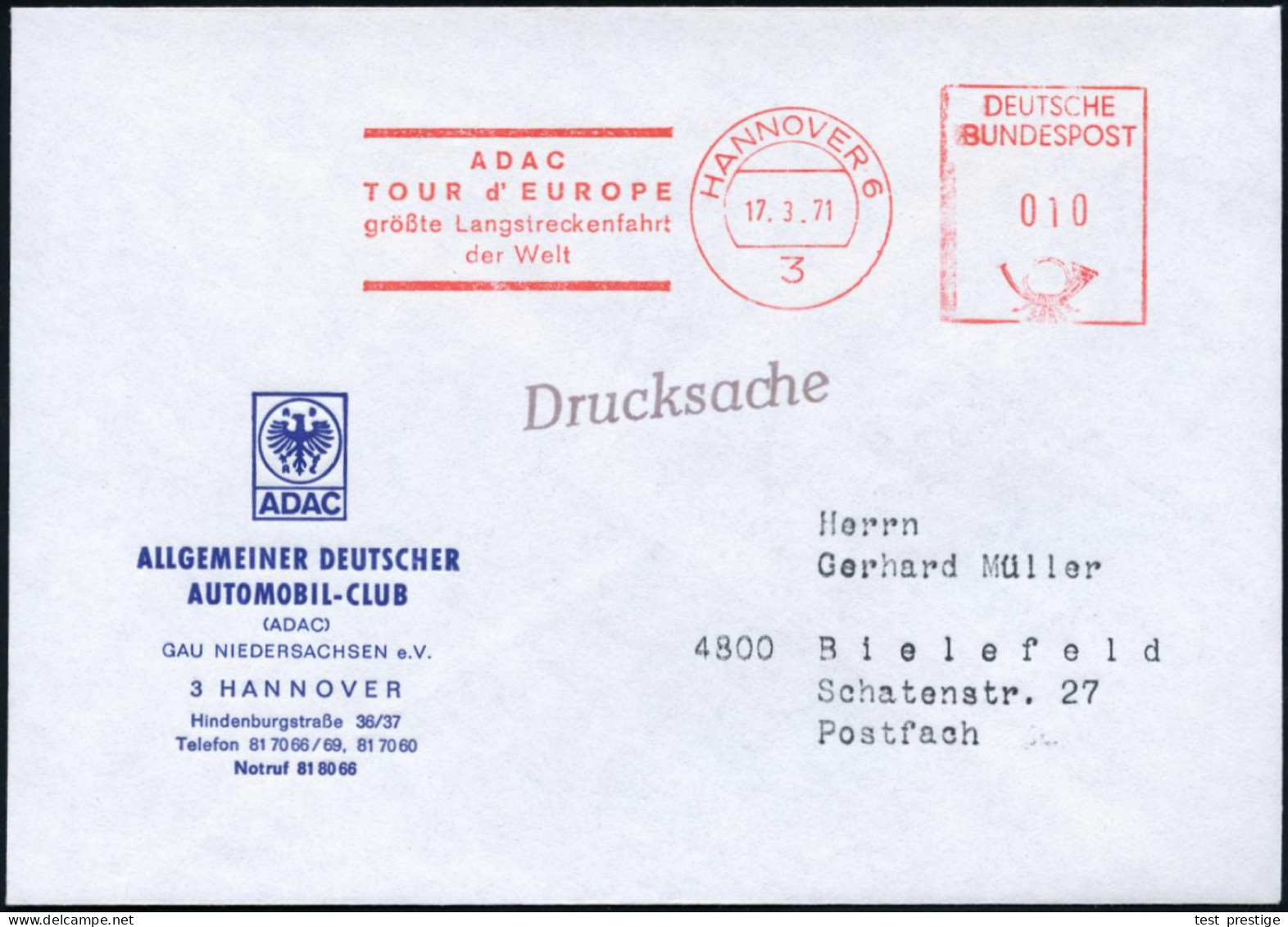 3 HANNOVER 6/ ADAC/ TOUR D'EUROPE/ Größte Langstreckenfahrt/ Der Welt 1971 (17.3.) Seltener AFS Postalia Klar Auf ADAC-B - Coches