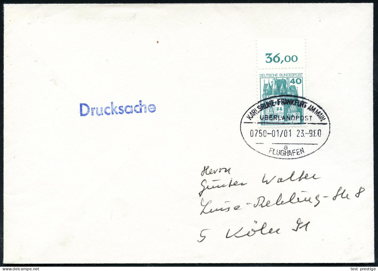 KARLSRUHE-FRANKFURT AM MAIN/ ÜBERLANDPOST/ / 0750-01/ 01/ A/ FLUGHAFEN 1980 (23.9.) Oval-St. = Mobiles Postamt Im Überla - Coches