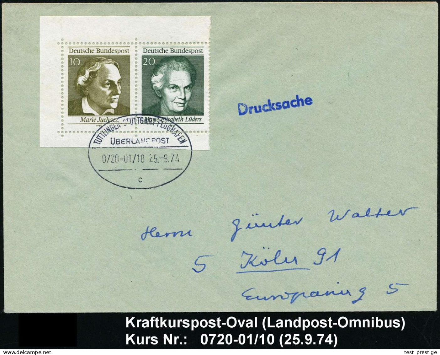TUTTLINGEN-STUTTGART FLUGHAFEN/ ÜBERLANDPOST/ 0720-01/ 10/ C 1974 (25.9.) Oval-St. = Mobiles Postamt Im Überland-Postomn - Cars