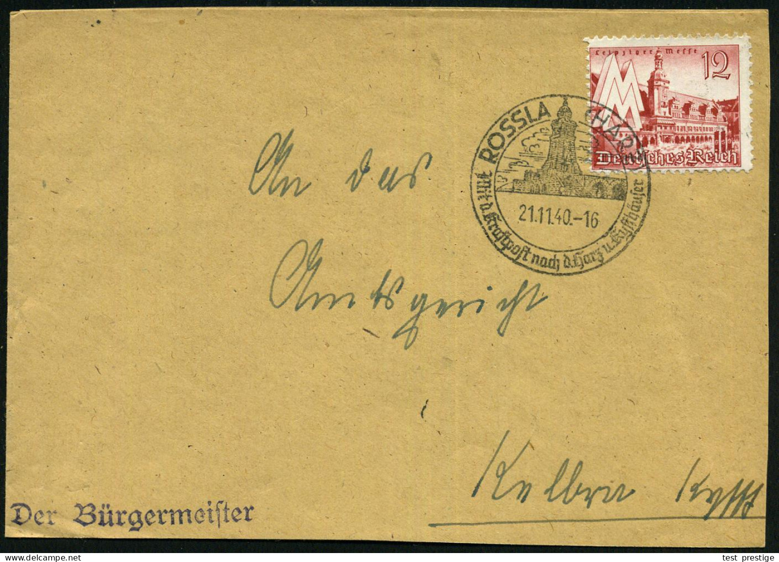 ROSSLA (HARZ)/ Mit D.Kraftpost Nach Dem Harz U.Kyffhäuser 1940 (21.11.) HWSt = Kyffhäuser-Denkmal Klar Auf (etw. Verkürz - Voitures