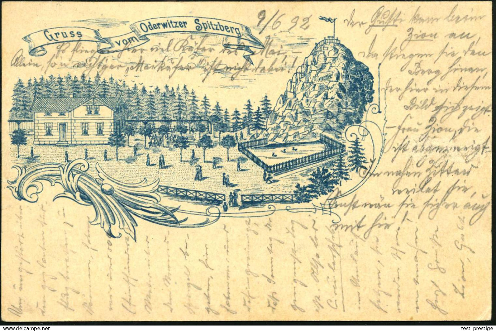 BAUTZEN/ ** 1892 (9.6) 1K Auf Seltener PP 5 Pf. Krone, Grün: Gruss Vom Oderwitzer Spitzberg = Ausflugs-Lokal, Wald Etc.  - Other