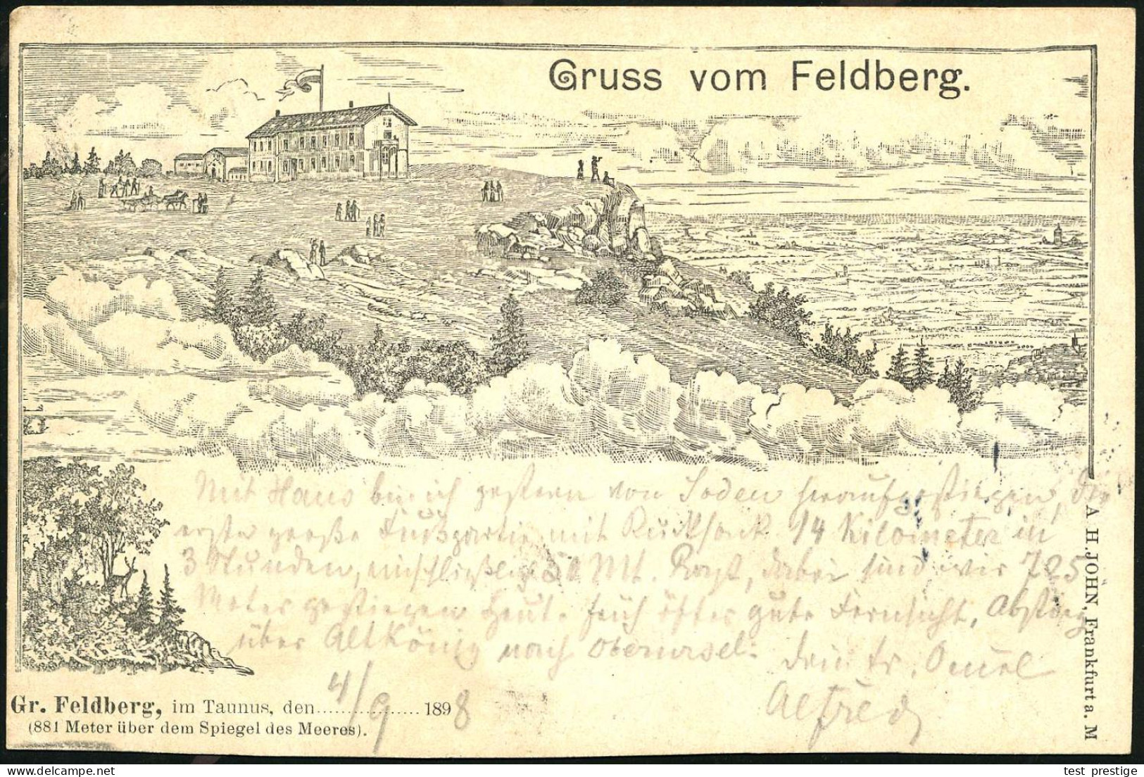 FELDBERG-TAUNUS 1898 (4.9.) Früher 1K = Hauspostamt Gipfelhaus Großer Feldberg/Ts. Klar Gest. S/w.-Künstler-Ak.: Gruss V - Sonstige