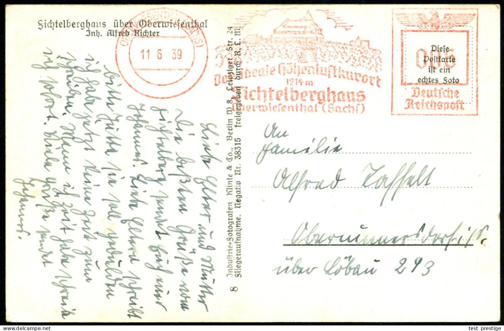 OBERWIESENTHAL (SACHS)/ Der Ideale Höhenluftkurort/ 1214m/ Fichtelberghaus.. 1939 (11.6.) AFS Francotyp = Hauspostamt Fi - Autres