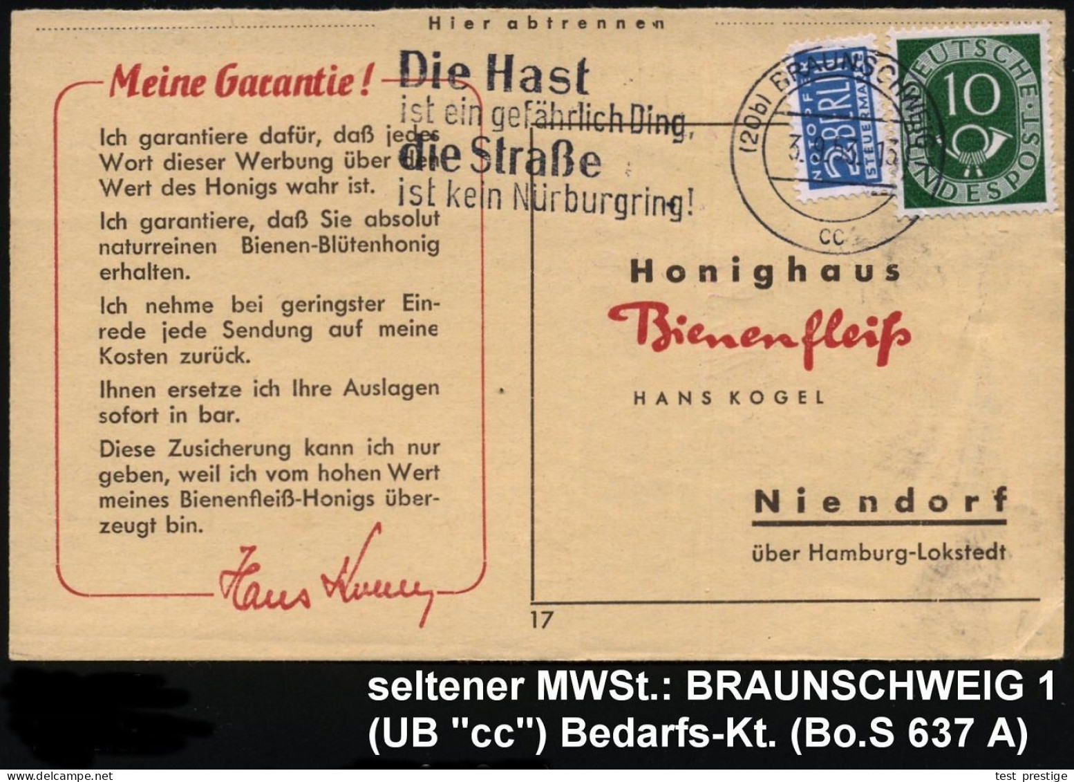 (20b) BRAUNSCHWEIG 1/ Cc/ Die Hast/ Ist Ein Gefährlich Ding/ Die Straße/ Ist Kein Nürburgring 1953 (3.9.) Seltener MWSt  - Accidents & Sécurité Routière