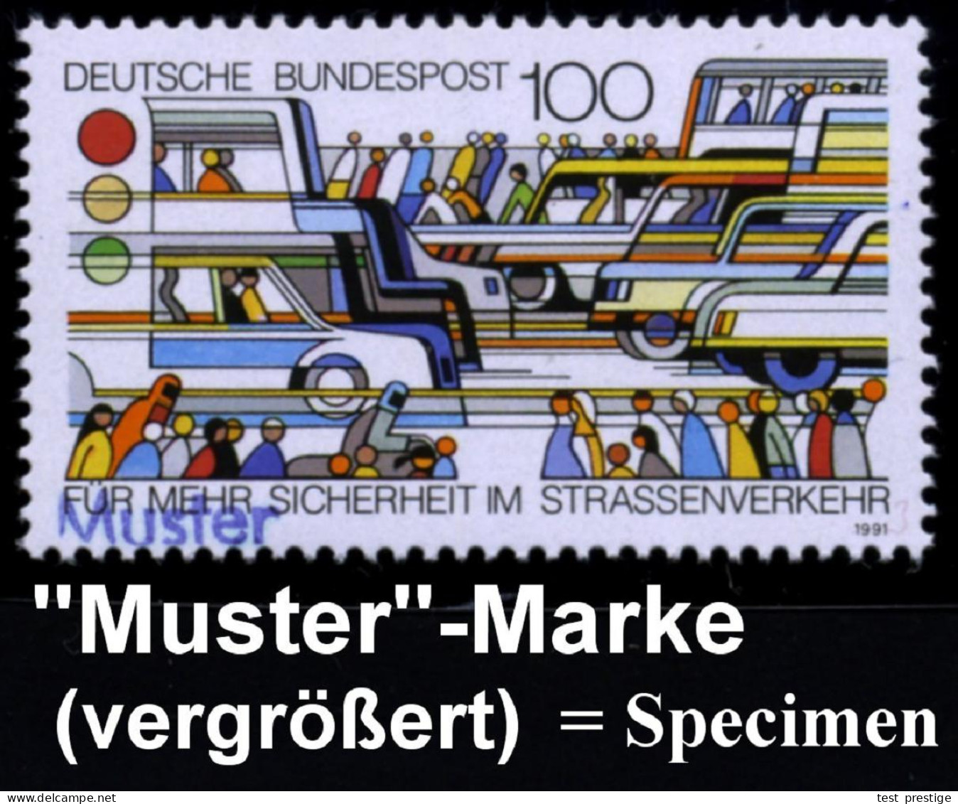 B.R.D. 1991 (Juli) 110 Pf. "Verkehrssicherheit" Mit Amtl. Handstempel  "M U S T E R" , Postfr. + Amtl. Ankündigungsblatt - Accidentes Y Seguridad Vial