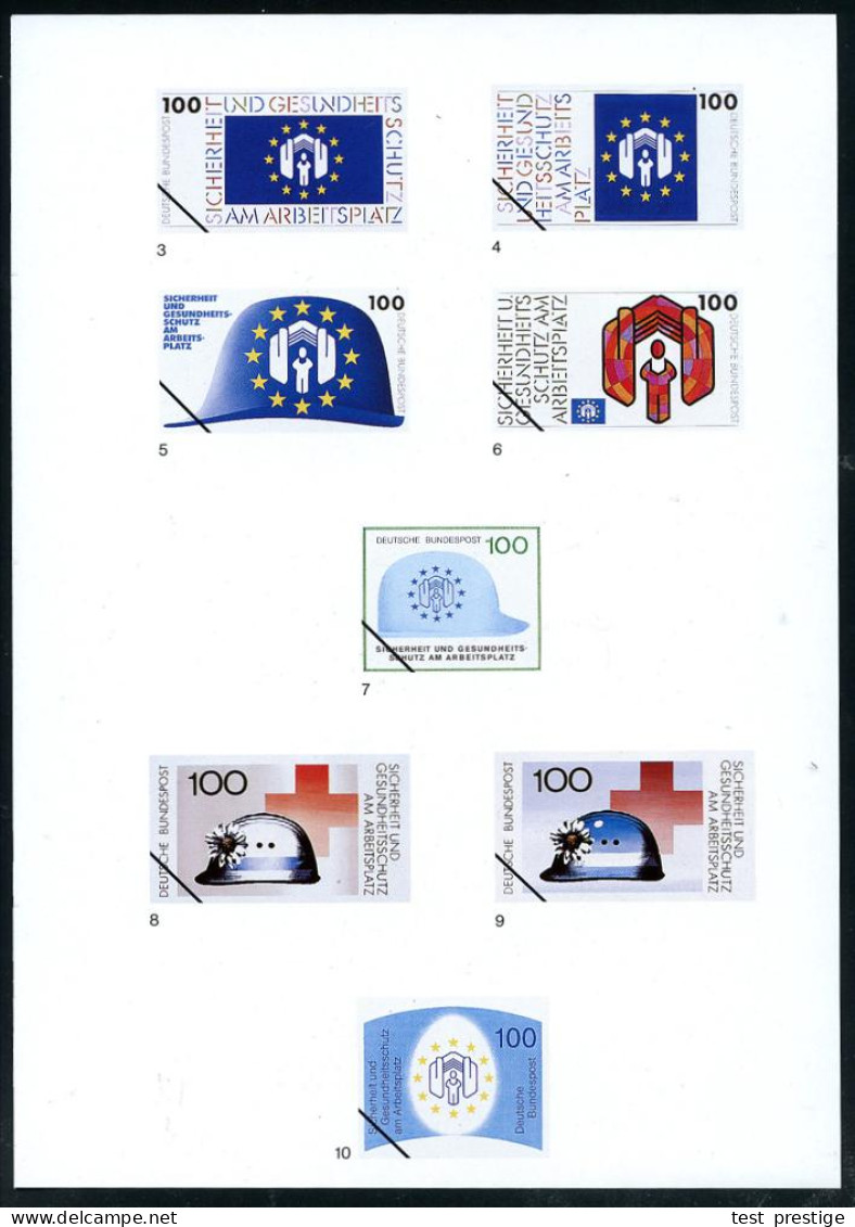 B.R.D. 1992 (Nov.) 100 Pf. "Sicherheit U.Gesundheitsschutz A.Arbeitsplatz" 17 Color-Entwürfe Der Bundesdruckerei Auf 3 E - Ongevallen & Veiligheid Op De Weg