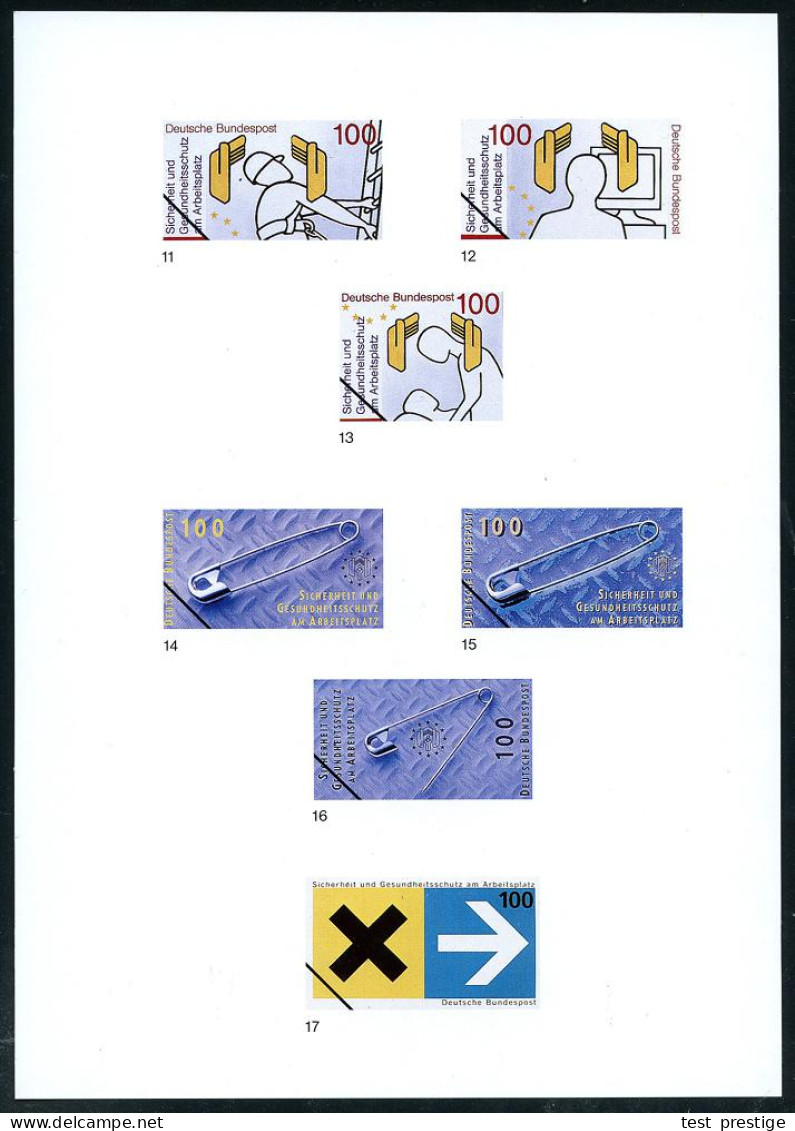 B.R.D. 1992 (Nov.) 100 Pf. "Sicherheit U.Gesundheitsschutz A.Arbeitsplatz" 17 Color-Entwürfe Der Bundesdruckerei Auf 3 E - Unfälle Und Verkehrssicherheit