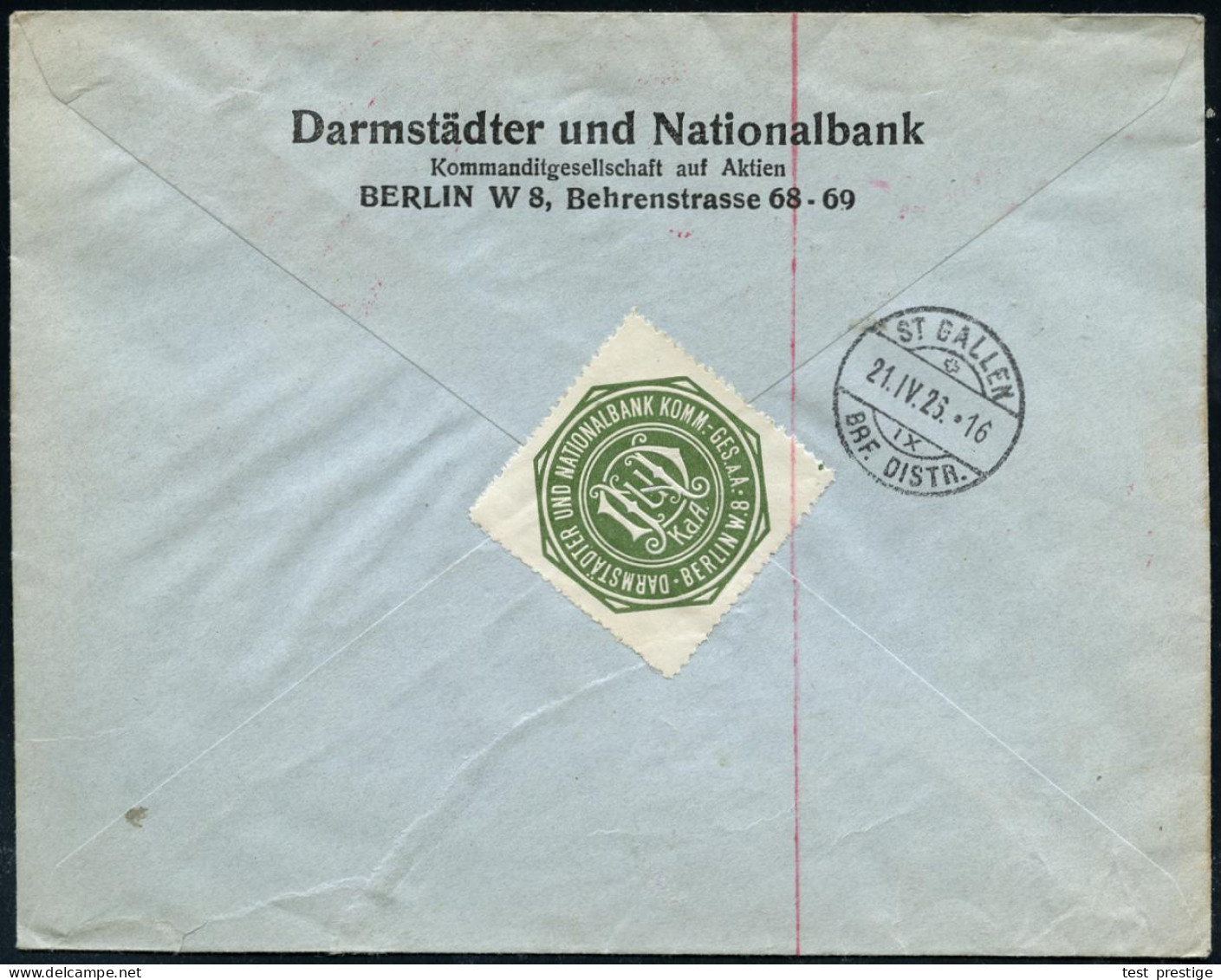 BERLIN W8/ D N/ Darmstädter U./ Nationalbank 1926 (26.4.) Seltener AFS Francotyp "Bogenrechteck Urtype" 055 Pf. + 1K-Ste - Autres