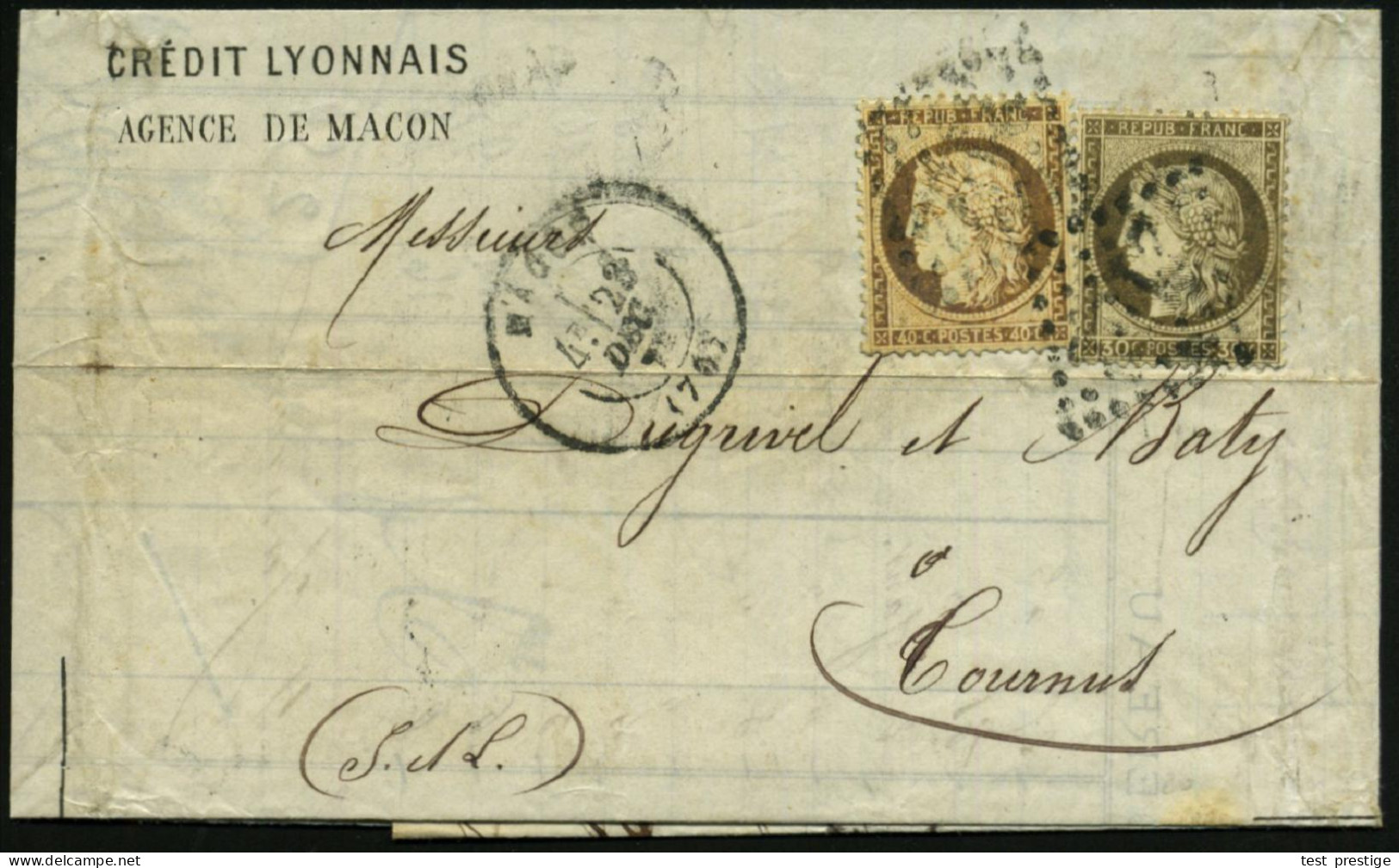 FRANKREICH 1879 (Dez.) Ceres 40 C. + 30 C. Auf Falt-Firmen-Bf: CREDIT LYONNAIS/ AGENCE DE MACON (Rhombus- U.2K: MACON) + - Autres