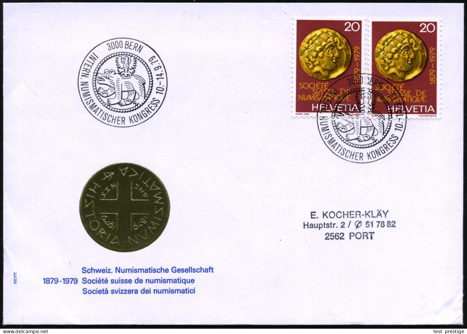 SCHWEIZ 1979 (Sept.) 20 C. "Goldener Viertelstater", Reine MeF (Paar) = Apollo, 2. Jhdt. V.Chr. + SSt.: 3000 BERN/INTERN - Autres