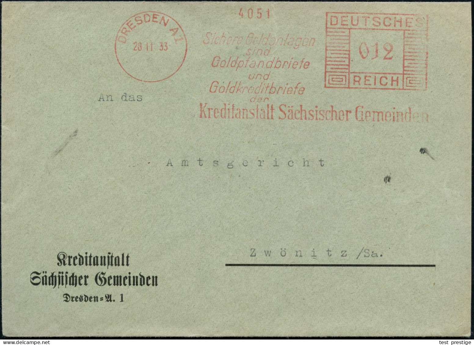 DRESDEN A1/ Sichere Geldanlagen/ Sind/ Goldpfandbriefe/ U./ Goldkreditbriefe/ Der/ Kreditanstalt Sächs.Gemeinden 1933 (2 - Autres