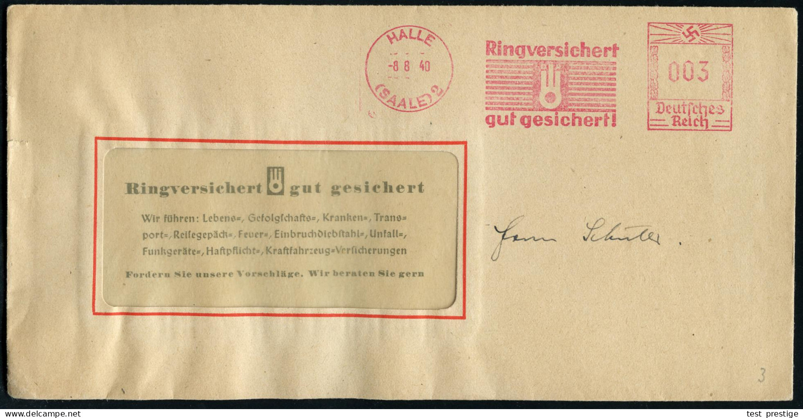 HALLE/ (SAALE) 2/ Ringversichert/ Gut Versichert 1940 (8.8.) AFS Francotyp Mit Gotischen Wertziffern! (Logo) Reklame-Bf. - Sonstige