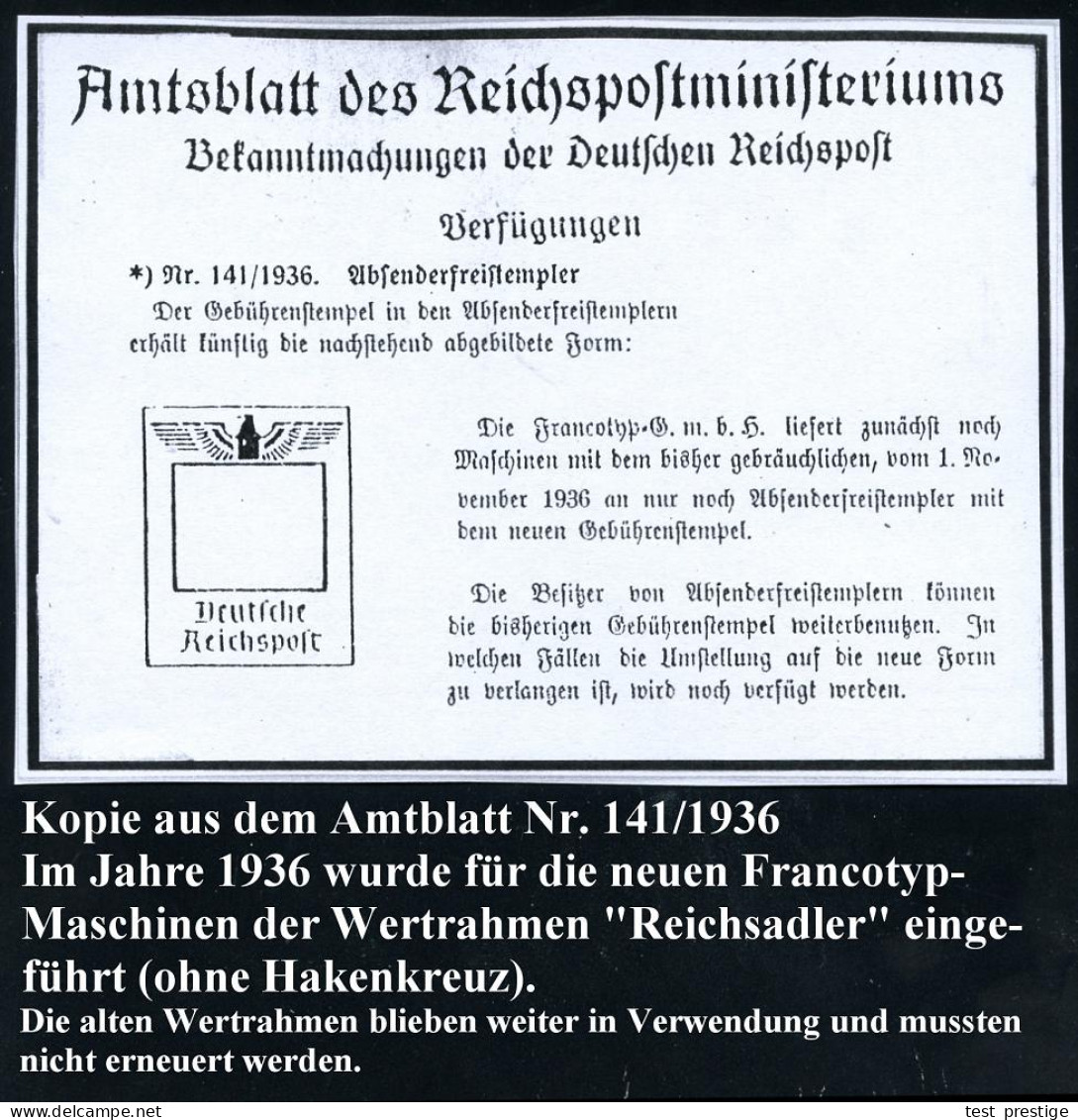 HAMBURG 36/ Versichere/ Leben/ U.Eigentum Bei/ Jduna-Germania 1936 (10.12.) AFS-Musterabdruck Francotyp  "Reichsadler" ( - Otros