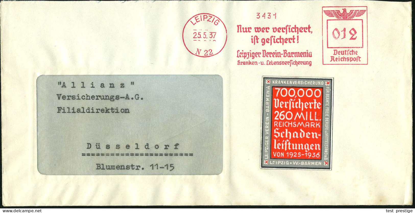 LEIPZIG/ N 22/ Nur Wer Versichert,/ Ist Gesichert!/ Leipz.Verein Barmenia/ Kranken-u.Lebensversiche-rung 1937 (25.5.) AF - Autres