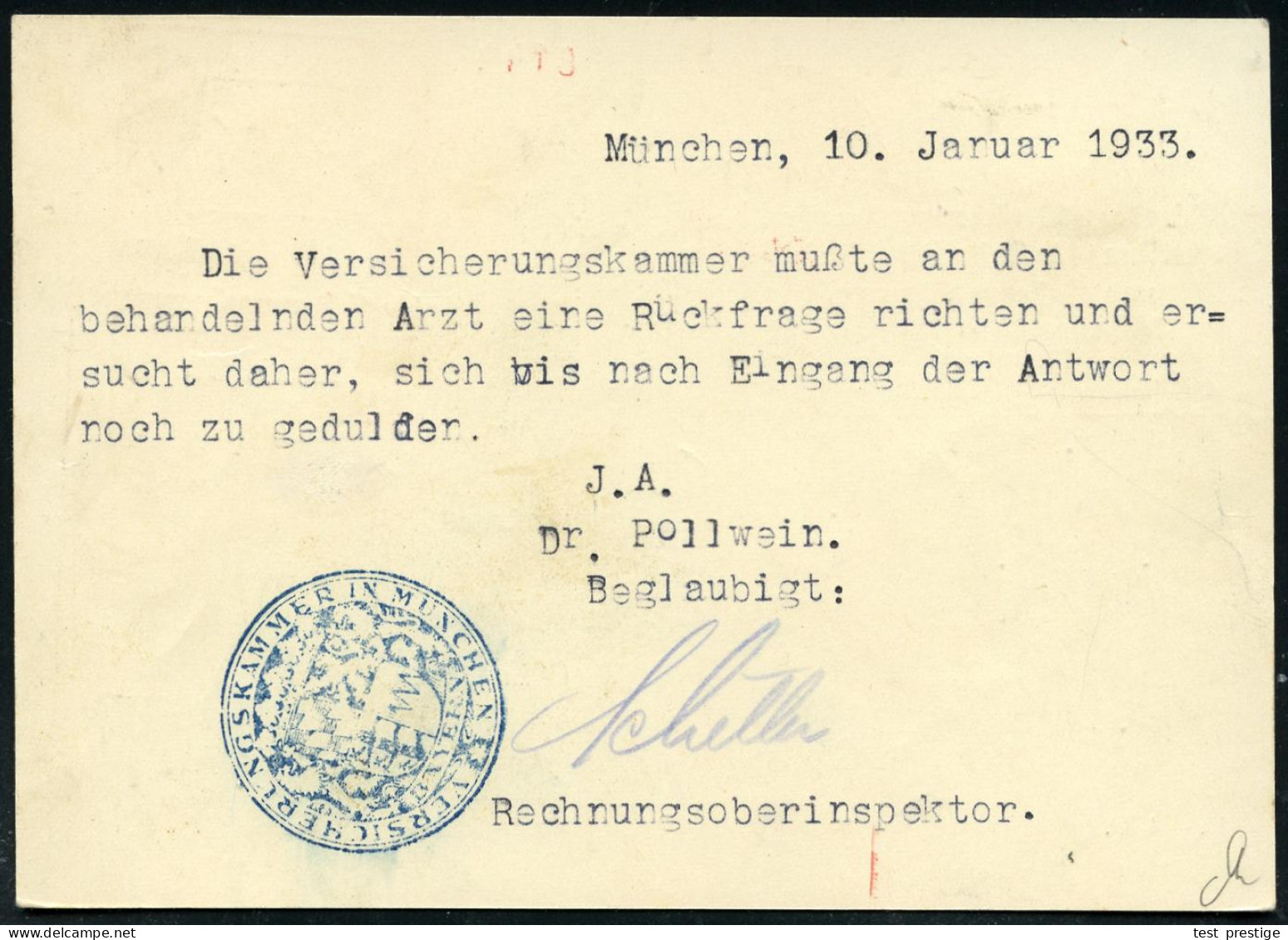 MÜNCHEN/ 22/ Versicherungskammer 1933 (12.1.) AFS Francotyp Auf Dienst-Kt. Mit Altem Bayer.Staatswappen , Betr. Turn-Unf - Sonstige