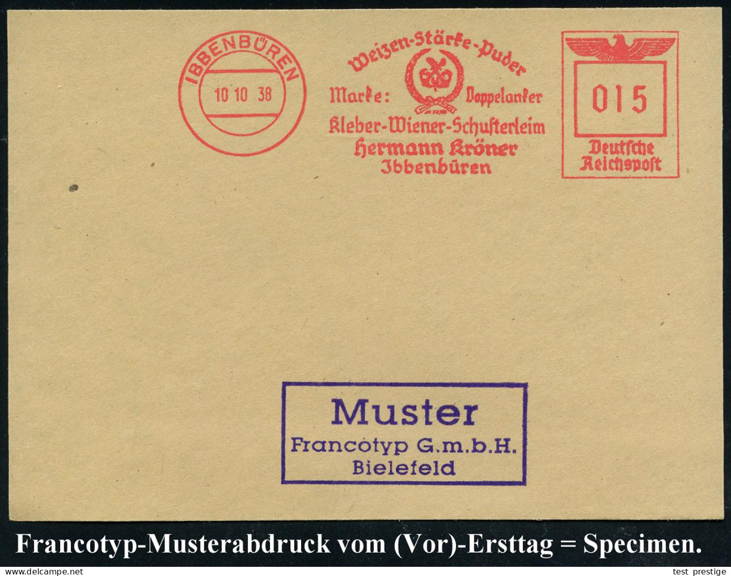 IBBENBÜREN/ Weizen-Stärke-Puder/ Marke: Doppelanker/ Kleber-Wiener-Schusterleim/ Hermann Kröner 1938 (10.10.) AFS-Muster - Chimie