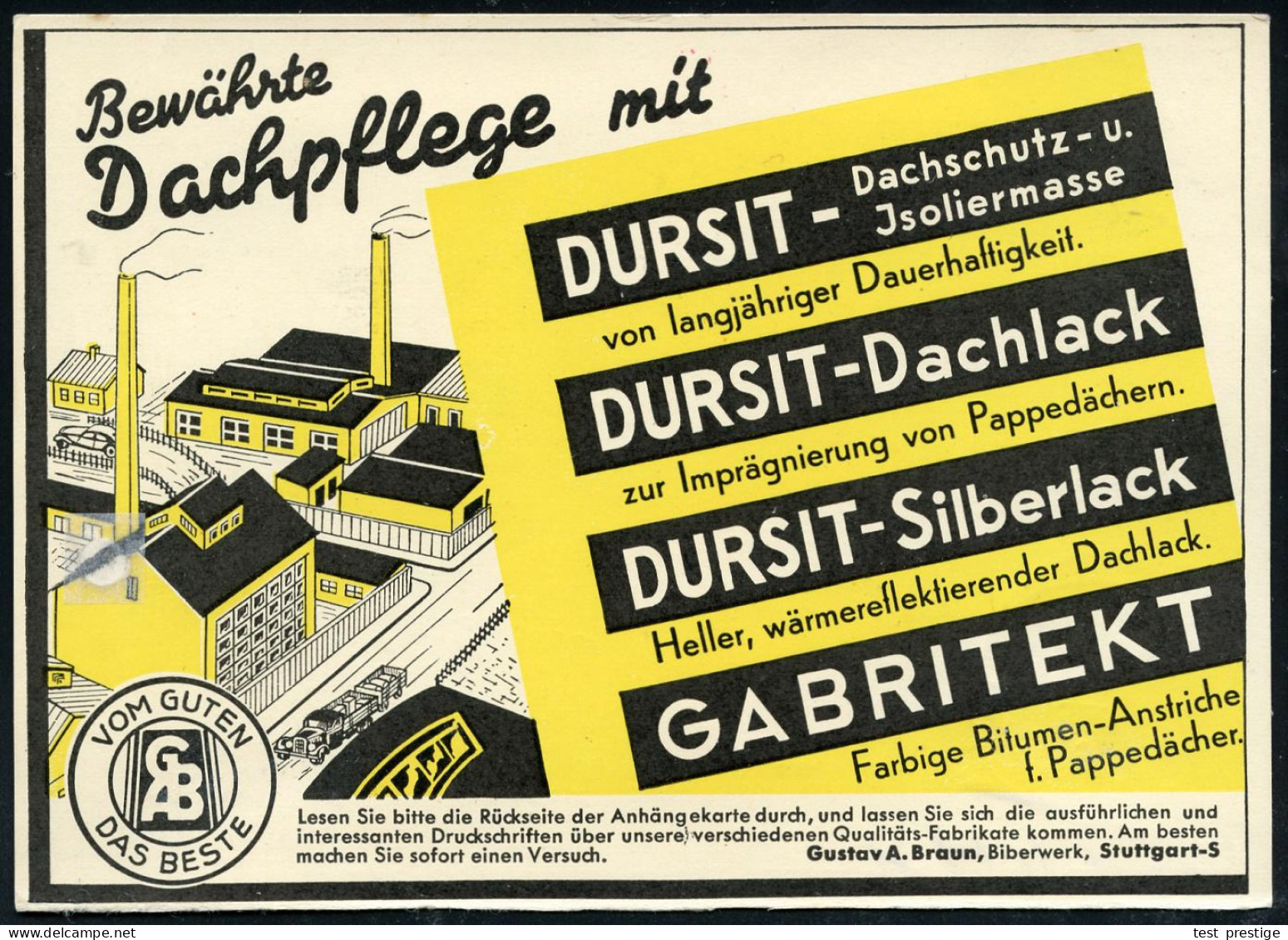 Stuttgart-Untertürkheim 1953 (ca.) Apterter 1K-PFS: UNTERTÜRKHEIM/Gebühr Bezahlt 4 Pf ("R"eichs Entfernt) + Jahr Entfern - Química